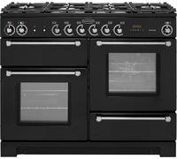 Rangemaster Kitchener KCH110DFFBL/C 110cm wide Dual Fuel Range Cooker with Gas Hob - Black / Chrome - A/A Rated, Black