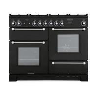 Rangemaster Kitchener KCH110DFFBL/C 110cm wide Dual Fuel Range Cooker with Gas Hob - Black / Chrome - A/A Rated, Black