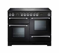 Rangemaster Kitchener KCH110ECBL 110cm Wide Black Ceramic Freestanding Range Cooker - Chrome Trim