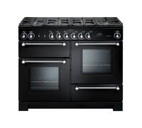 Rangemaster Kitchener KCH110NGFBL/C 110cm Wide Black Gas Freestanding Range Cooker - Chrome Trim