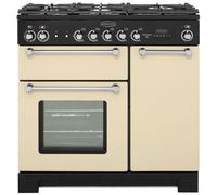 Rangemaster Kitchener KCH90DFFCR/C 90cm wide Dual Fuel Range Cooker with Gas Hob - Cream / Chrome - A/A Rated, Cream