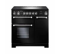 Rangemaster Kitchener KCH90ECBL 90cm Wide Black Ceramic Freestanding Range Cooker - Chrome Trim