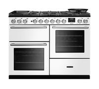 Rangemaster Nexus 110 Offset Cavity NEXO110DFPWHT/CM1 110cm Wide White Dual Fuel Freestanding Range Cooker - Chrome Trim