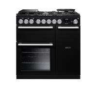 Rangemaster Nexus 90 NEX90DFPGBL/CM1 90cm Wide Gloss Black Dual Fuel Freestanding Range Cooker - Chrome Trim