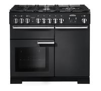 Rangemaster Professional Deluxe PDL100DFFCB/ 100cm Wide Charcoal Black Dual Fuel Freestanding Range Cooker - Chrome Trim