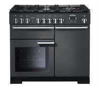 Rangemaster Professional Deluxe PDL100DFFSL/ 100cm Wide Slate Dual Fuel Freestanding Range Cooker - Chrome Trim