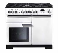 Rangemaster Professional Deluxe PDL100DFFWH/ 100cm Wide White Dual Fuel Freestanding Range Cooker - Chrome Trim