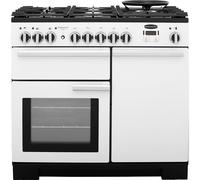 Rangemaster Professional Deluxe PDL100DFFWH/C 100cm wide Dual Fuel Range Cooker with Gas Hob - White - A/A Rated
