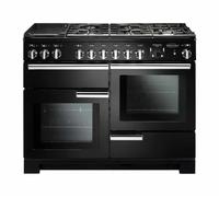 Rangemaster Professional Deluxe PDL110DFFGB/C 110cm Wide Gloss Black Dual Fuel Freestanding Range Cooker - Chrome Trim
