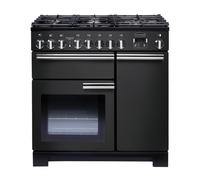 Rangemaster Professional Deluxe PDL90DFFCB/C 90cm Wide Charcoal Black Dual Fuel Freestanding Range Cooker - Chrome Trim