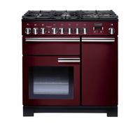 Rangemaster Professional Deluxe PDL90DFFCY/C 90cm Wide Cranberry Dual Fuel Freestanding Range Cooker - Chrome Trim