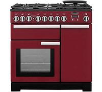 Rangemaster Professional Deluxe PDL90DFFCY/C 90cm wide Dual Fuel Range Cooker with Gas Hob - Cranberry - A/A Rated, Red