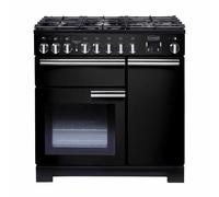 Rangemaster Professional Deluxe PDL90DFFGB/C 90cm Wide Gloss Black Dual Fuel Freestanding Range Cooker - Chrome Trim