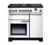 Rangemaster Professional Deluxe PDL90DFFWH/C 90cm Wide White Dual Fuel Freestanding Range Cooker - Chrome Trim