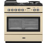 Rangemaster Professional Plus FX PROP90FXDFFCR/C 90cm Dual Fuel Range Cooker with Gas Hob - Cream / Chrome - A Rated, Cream