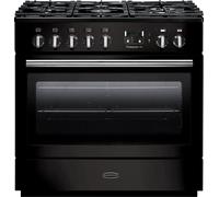 Rangemaster Professional Plus FX PROP90FXDFFGB/C 90cm Dual Fuel Range Cooker with Gas Hob - Black / Chrome - A Rated, Black