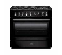Rangemaster Professional Plus FX PROP90FXDFFGB/C 90cm Wide Gloss Black Dual Fuel Freestanding Range Cooker - Chrome Trim