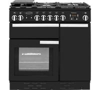Rangemaster Professional Plus PROP90DFFGB/C 90cm Dual Fuel Range Cooker with Gas Hob - Black / Chrome - A/A Rated