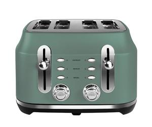 Rangemaster RMCL4S201MG Mineral Green 2.1kW 4 Slice Toaster with Defrost, Cancel & Reheat Functions, Removable Crumb Tray & 6 Power Levels with 2 Year Guarantee