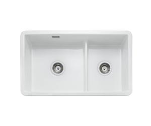 Rangemaster Rustique Double Bowl Inset / Undermount White Ceramic Kitchen Sink