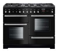 Rangemaster Toledo + TOLP110DFFGB/C 110cm wide Dual Fuel Range Cooker with Gas Hob - Black/Chrome - A/A Rated