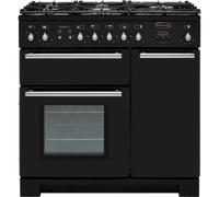 Rangemaster Toledo + TOLP90DFFGB/C 90cm Dual Fuel Range Cooker with Gas Hob - Black / Chrome - A/A Rated