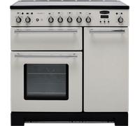 Rangemaster Toledo + TOLP90EIIV/C 90cm wide Electric Range Cooker with Induction Hob - Ivory / Chrome - A/A Rated, Cream