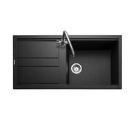 Single Bowl Inset Black Granite Kitchen Sink with Reversible Drainer - Rangemaster Topaz