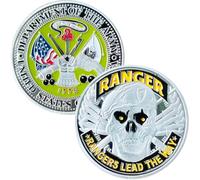 Ranger Challenge Coin, Rangers Lead The Way Military Collectible, 1 Piece | Skull beret & crossed arms emblem, artillery flag relief,1.57in coin, clear protective case, gift for military collectors