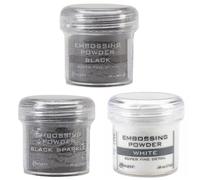 Ranger Embossing Powder Bundle of 3 Black and White Colors: Super Fine Black Black Sparkle and Super Fine White