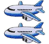 Ranger Return Set 2 of Small Cute Mini Airplane Plane Flying Aircraft Transportation Cartoon Kids Tiny Decal Decorative Repair Applique Sew Iron on Embroidered Patches - White (AIRPLANE-WH01-MINI2)