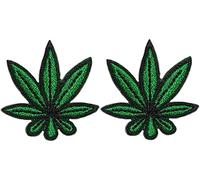 Ranger Return Set 2 of Small Cute Mini Marijuana Leaf Weed Tiny Sew Iron on Embroidered Patches - Green (Marj-GR-MINI2)