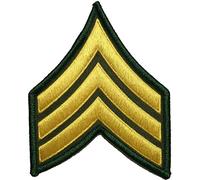 Ranger Return U.S. Army Sergeant E-5 Stripes Army Uniform Chevrons Rank Sew on Iron on Arms Shoulder Embroidered Applique Patch - Gold on Green (RR-IRON-SERG-E503-GRGL)