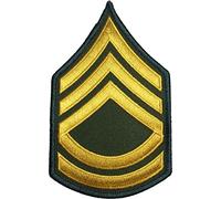 Ranger Return U.S. Army Sergeant E-7 First Class Rank Stripes Army Uniform Chevrons Sew on Iron on Arms Shoulder Embroidered Applique Patch - Gold on Green