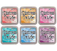 Ranger Tim Holtz Distress Oxide Ink Pads - Abandoned Coral, Wild Honey, Picked Raspberry, Peacock Feathers, Salty Ocean and Seedless Preserves - 6 Ink Pad Set Released June 2017