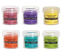 Ranger Tinsel Embossing Powder - Six 1 Ounce Bottles - Purple, Lime, Yellow, Teal, Raspberry, Orange - Bundle of 6 Jars