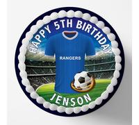 Rangers Football Team Colours Personalised Edible Cake Topper Printed on Icing Sheets, Round, Square, Costco, Cupcake Toppers - Happy Birthday (1. Round)