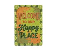 Rangpur Lime Welcome Happy Place Fruit Orchard Frame Metal Tin Sign Plaque Wall Decor for Cafe, Man Cave, Club Bar, Office, Home Garden Round Metal Poster 8x12Inch