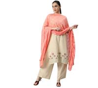 RANI SAAHIBA Women Chiffon Embroidered Dupatta, Peach, One Size