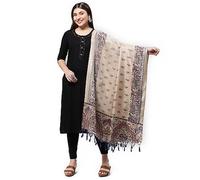 RANI SAAHIBA Women's Art Silk Madhubani Dupatta, Beige - Blue, One Size