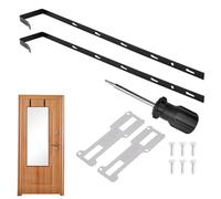 Ranjaner Over-The-Door Mirror Hanger, 5-Level Adjustable 13.7 Inch Mirror Hook Set with Metal Screwdriver, 2 Pieces Black Bracket Set for 1.77'' Door Depth