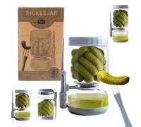 Ranji - Pickle Jar 900 ml with Strainer - Flip Hourglass Glass Container for Pickles & Olives - Leakproof & BPA-Free with Pickle Fork Included - Easy to Clean - Gift-Ready