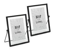 RANJIMA 2 x Standing Glass Picture Frames, 15 x 20 cm, A5 Retro Metal Geometric Photo Frame, Vintage Black Glass Frame for Photos, DIY, Pressed Flowers, Plant Specimens, Desk Decoration