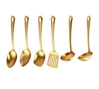 RANJIMA Gold Kitchen Utensils Set, 6 Pieces, Titanium Coating Kitchen Utensil Set, Stainless Steel Cooking Utensils Set with Serving Spoon, Cooking Spoon, Spatula, Golden Cutlery, Home Essentials