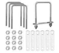 RANJIMA Pack of 4 U-bolts M10 80 x 150 mm U screws, square stainless steel U bracket with thread, U bolt with 8 nuts and 8 frame plate for pipe attachment car ships towing