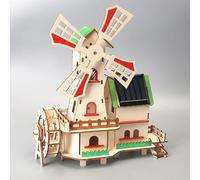 RANJIMA Solar Powered 3D Wooden Puzzle, DIY Windmill House Building Kit, Educational Game for Children 8-15 & Adults