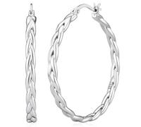 RANKEEF 3MM Hoop Earrings for Women Twisted Large Hoops Earring | Big Twisted Hoop Earrings with Wheat Ears Elements Lightweight Hypoallergenic S925 Silver/14K Gold Hoops Earring 30/40MM