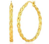 RANKEEF 3MM Hoop Earrings for Women Twisted Large Hoops Earring | Big Twisted Hoop Earrings with Wheat Ears Elements Lightweight Hypoallergenic S925 Silver/14K Gold Hoops Earring 30/40MM