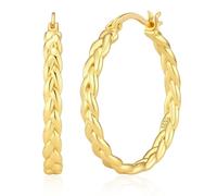 RANKEEF 3MM Hoop Earrings for Women Twisted Large Hoops Earring | Big Twisted Hoop Earrings with Wheat Ears Elements Lightweight Hypoallergenic S925 Silver/14K Gold Hoops Earring 30/40MM