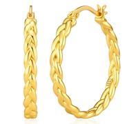 RANKEEF 3MM Hoop Earrings for Women Twisted Large Hoops Earring | Big Twisted Hoop Earrings with Wheat Ears Elements Lightweight Hypoallergenic S925 Silver/14K Gold Hoops Earring 30/40MM